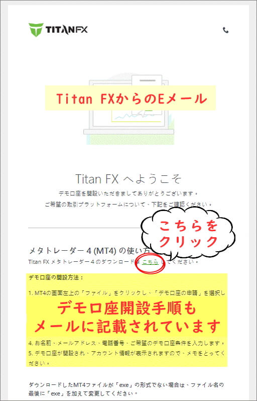 Titan FX(タイタン FX)のデモ口座登録完了画面