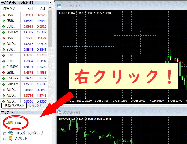 MT4へのログイン誘導画面